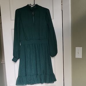 Holiday Sparkly Teal Long Sleeve Dress